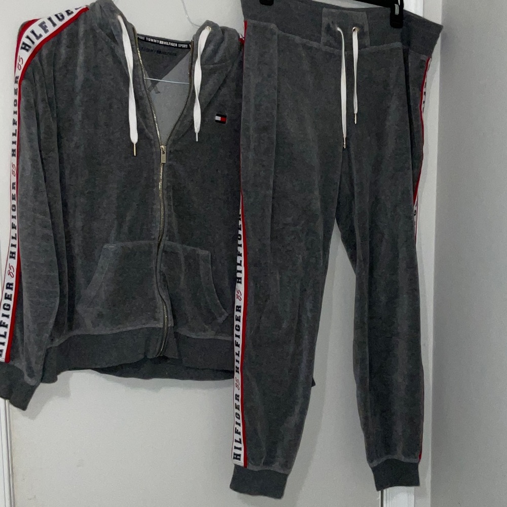 Tommy Hilfiger Charcoal Velour Logo Tape Jogger